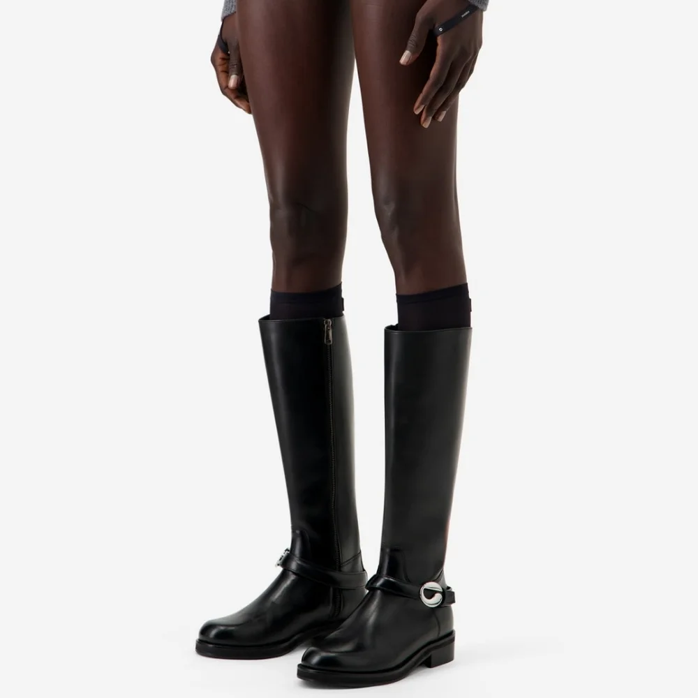 Coperni Belt Cavalier Black Leather Knee High Boots Size US 6 / IT 36
